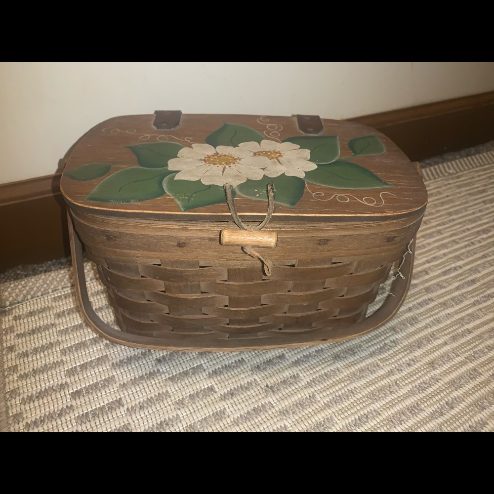 Vintage handpainted signed sewing basket